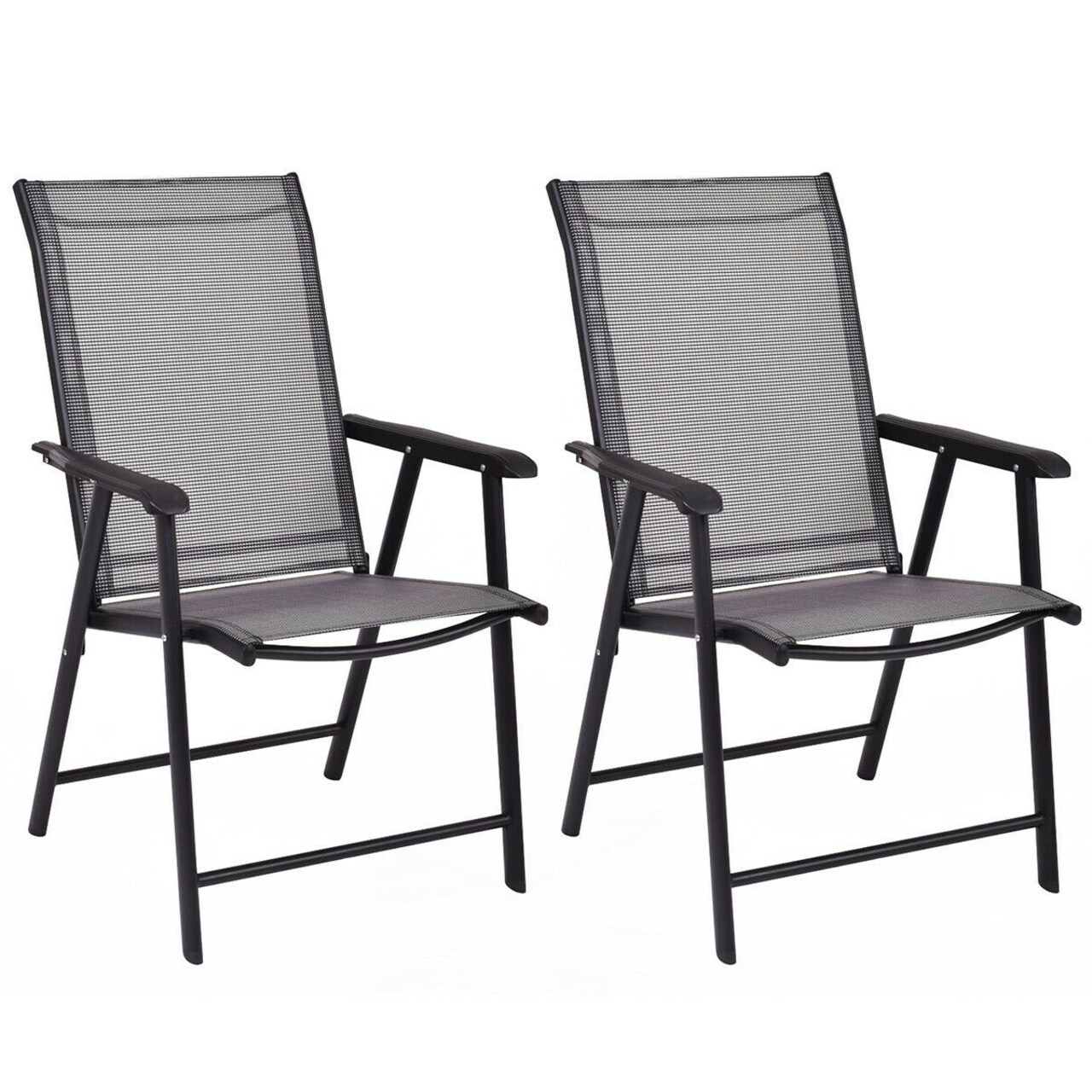 Set of 2 Outdoor Patio Folding Chairs with with 2 Ergonomic Armrests and Iron Frame